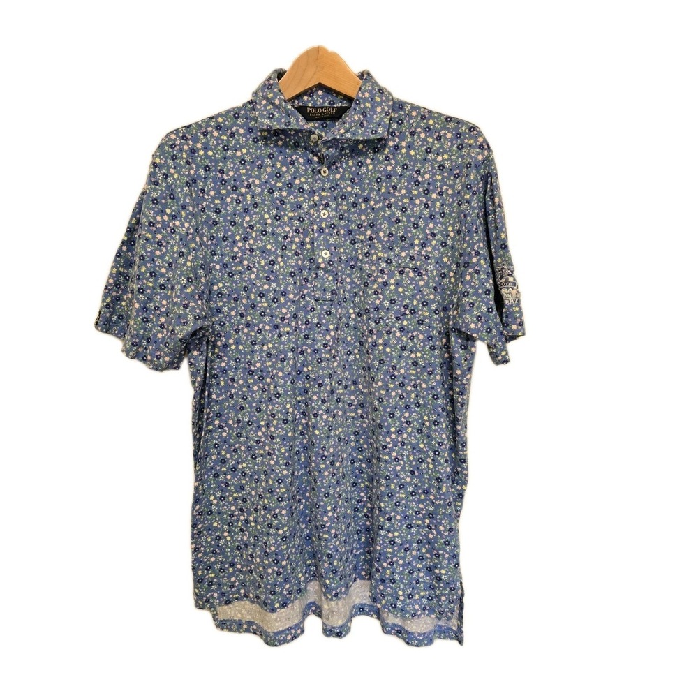 Polo Golf Ralph Lauren Blue Floral Short Sleeve Cotton Polo Mens Large PGA Champ